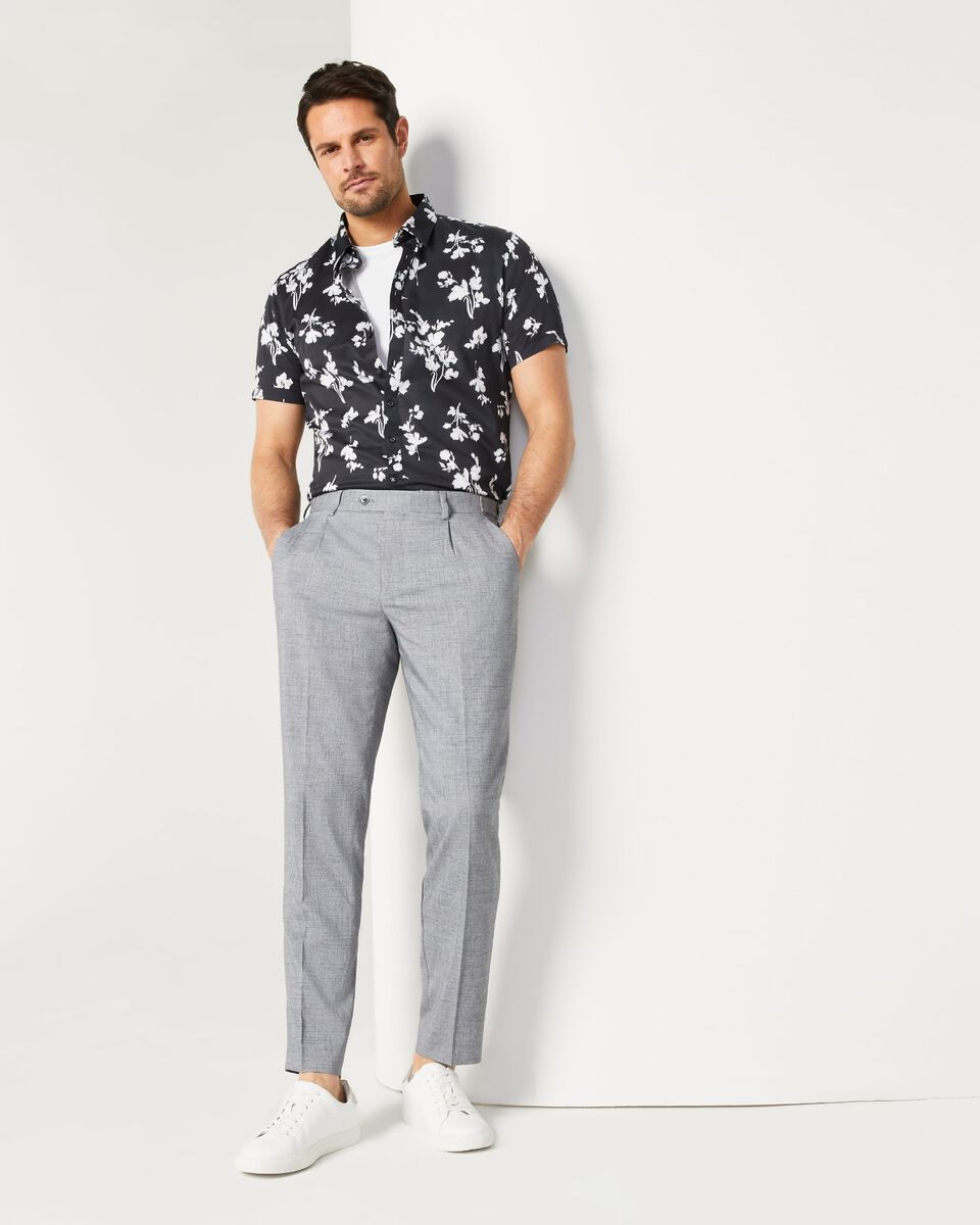 Mens Black/White Short Sleeve Floral Shirt